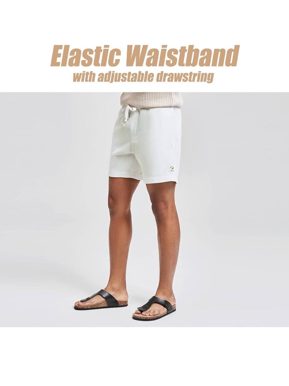 Men's White Athletic Drawstring Shorts with Elastic Waist